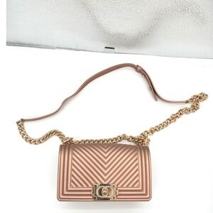 Jellypop Crossbody Bag Chevron Quilted Chain Strap Rose Gold Purse Handbag Small